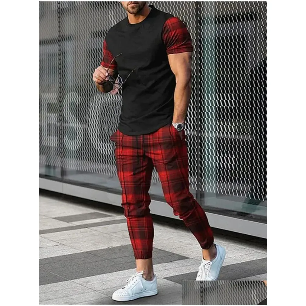 Men`S Tracksuits Mens Trousers Tracksuit 2 Piece Sets Summer Sportswear Tops Tees Short Sleeve T Shirtlong Sweatpants Oversized Men C Dhmy1