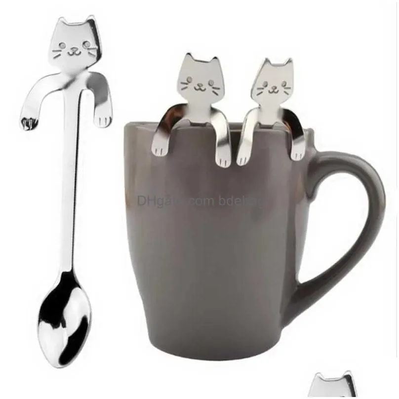  stainless steel coffee spoon lovely cute cat shaped teaspoon dessert snack scoop ice cream mini spoons tableware kitchen tools