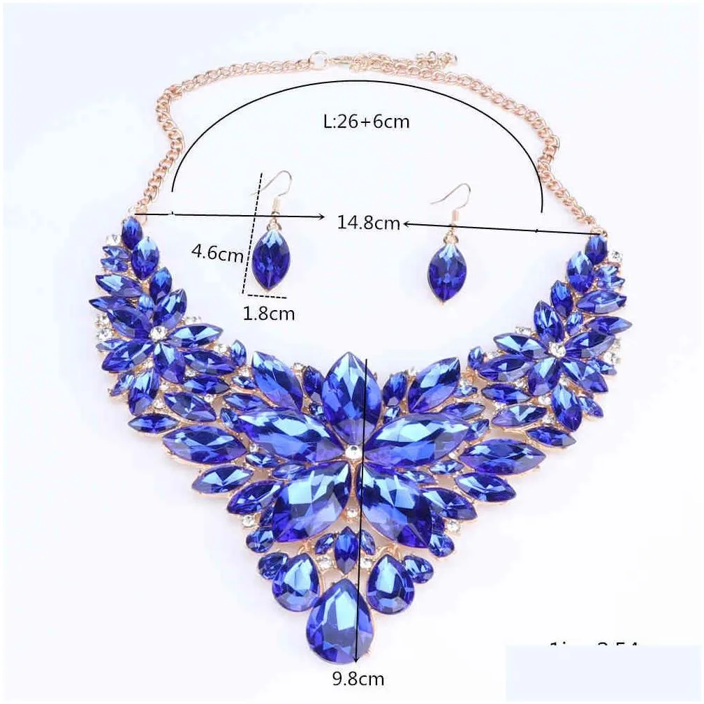 Wedding Jewelry Sets Luxury Indian Bridal Party Costume Jewellery Womens Fashion Gifts Flower Crystal Necklace Earrings 210323 Drop D Dhzk6