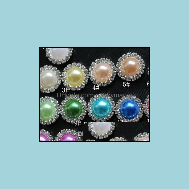 16mm Flat Back Crystal Pearl Buttons 50pcs/lot 19colors Metal Rhinestone Crystal Loose Diamonds Jewelry DIYl