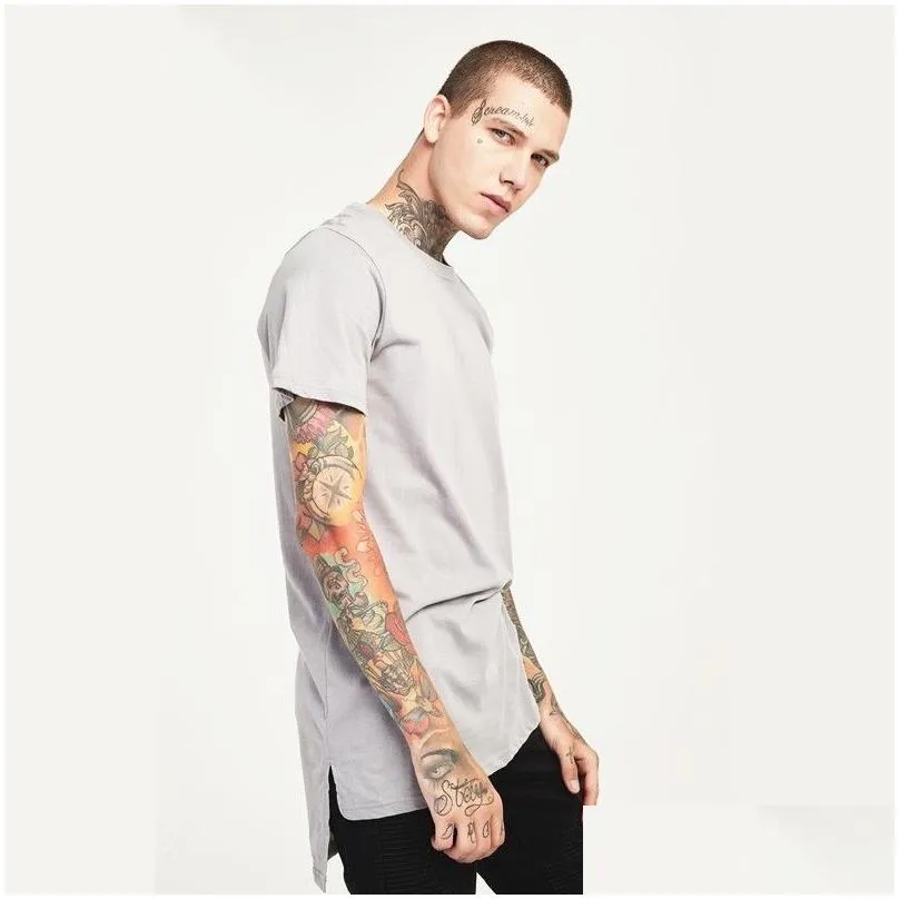 Men`S T-Shirts Moomphya New Side Split Longline Hem Short Sleeve Men T Shirt Streetwear Hip Hop Tee Summer Tops Plain Tshirt Drop Deli Dhhzy