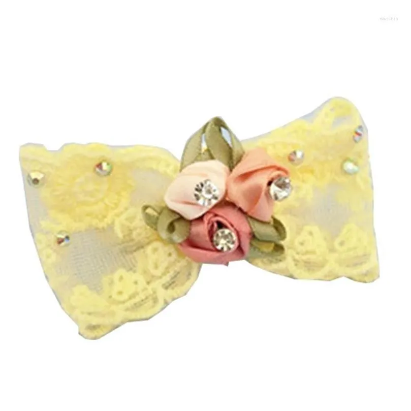 Dog Apparel Pet Hair Bow Rhinestone Embroidery Lace Bows Clip Grooming Supplies Drop Delivery Dhnsj