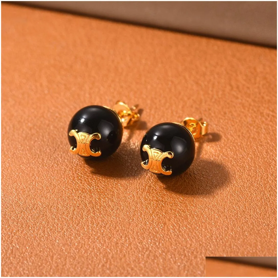 luxury brand pearl ball designer earrings for women simple black onyx wind oorbellen geometry tendency design earring earings ear rings aretes jewelry
