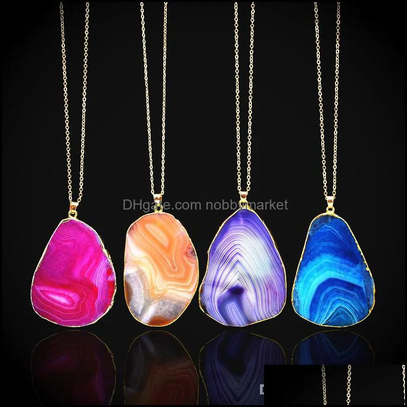 Fashion Natural stone Crystal Cutting Lines Shine Rainbow Colors Necklace Agate Pendant