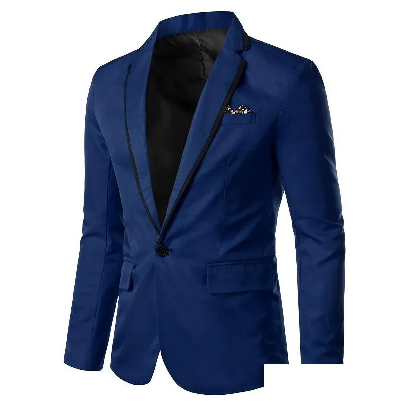 Men`S Suits & Blazers Mens Slim Jacket Business Casual Suit Wedding Groom One Button Blazer 220409 Drop Delivery Apparel Clothing Dhsi9