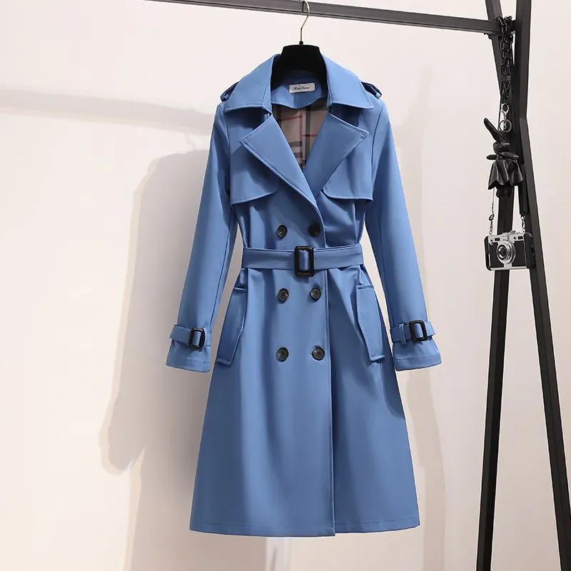 Women`s Trench Coats Designer Autumn Fashion Elegant Belt Coat Women Loose Mid-length Windbreaker Female Casual Long