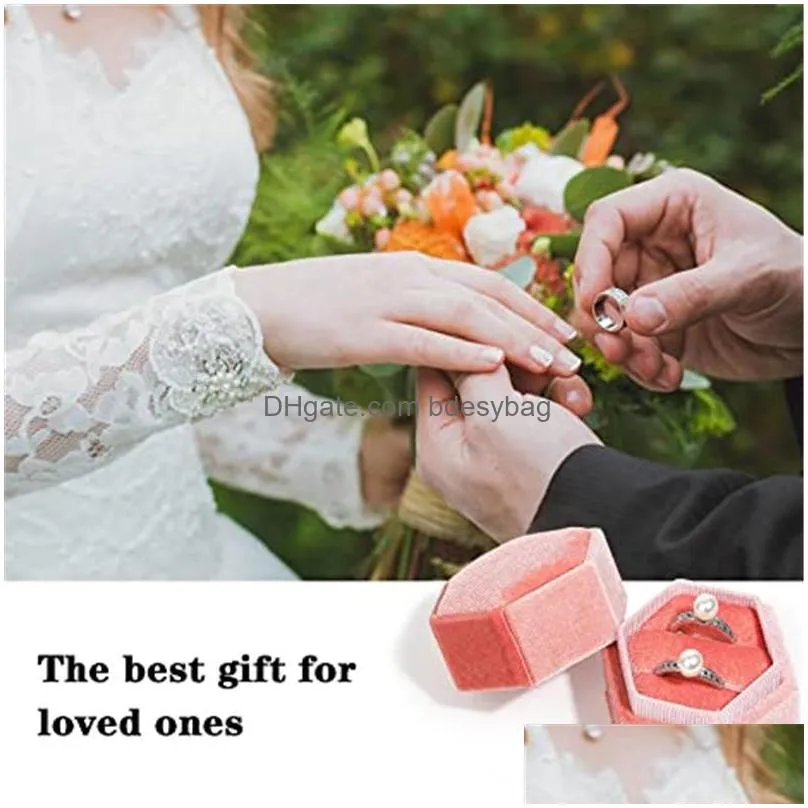 Jewelry Boxes Hexagon Veet Ring Box Double Storage Case Holder Pendant Earring Packaging Gift For Proposal Engagement Weddin Dhgarden Dhqor