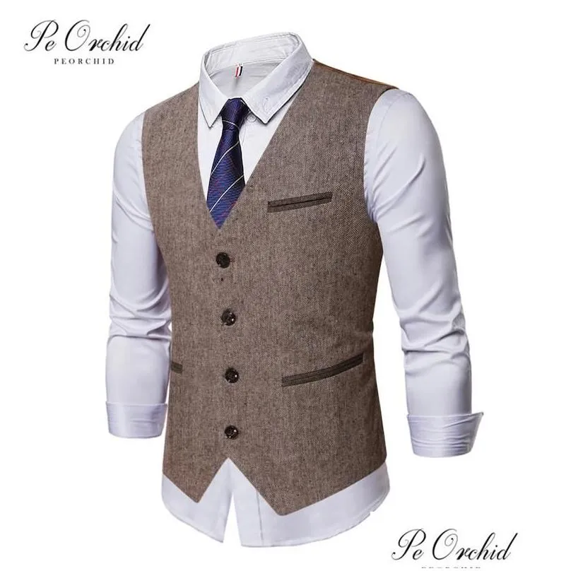 Men`S Vests Vintage Mens Vest Formal Waistcoat For Men Fashion Casual Business Groomsmen Wedding Colete Drop Delivery Apparel Clothing Dhczt