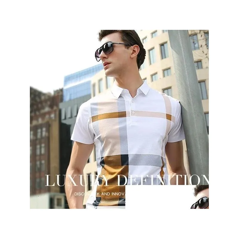 Men`S T-Shirts Mens Fashion Business Casual Stripe Comfortable Cotton Top British Style 240130 Drop Delivery Apparel Clothing Tees Pol Dhbrs