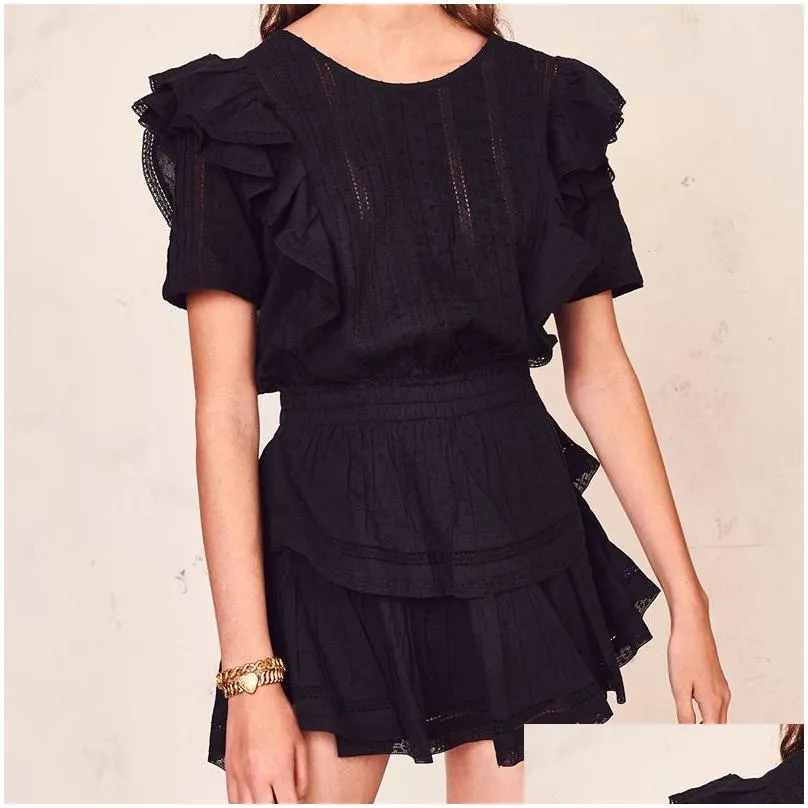 Basic & Casual Dresses Boho Inspired Black Mini Dress Party Cotton Ruffled Short Sleeve Tiered Chic Summer Sweet Women Za Ladies Drop Dhvng