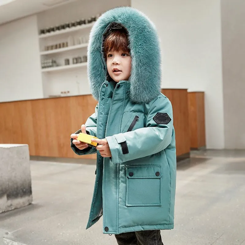 2022 Winter Designer Kids Coat Down Jacket for Boys Real Raccoon Fur Thick Warm Baby Outerwear Coats 2-12 Girls Jackets Years Kid