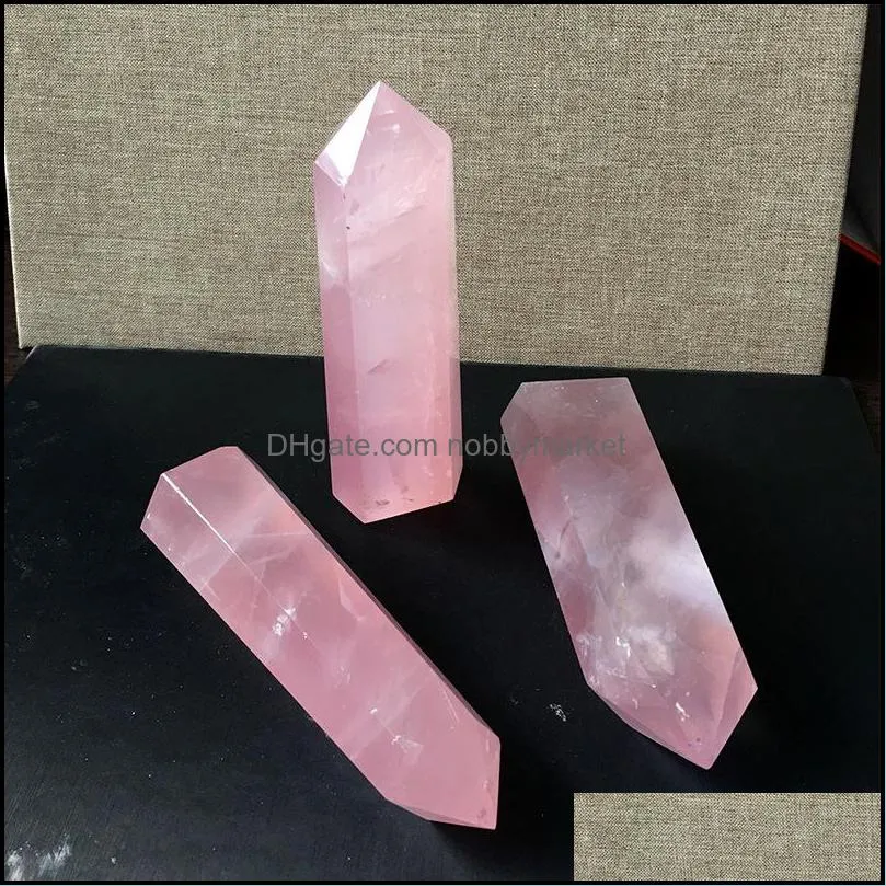 Natural pink crystal hexagonal prism East China Sea crystal raw stone polished Pink Crystal single point pillar factory direct sales