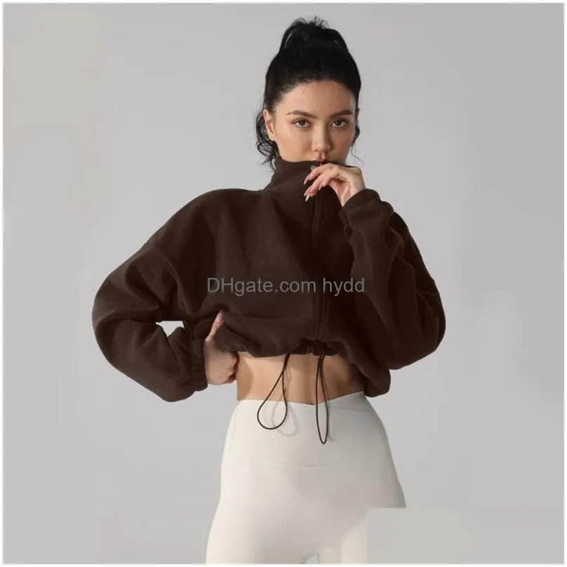 al yoga micro jacket cropped plush sweater womens mock neck loose full zipper jogging sweatshirts thickened and warm oli fleece short