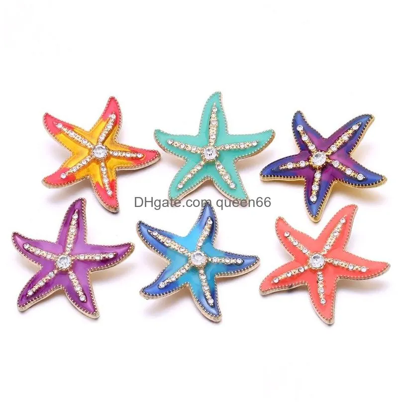 Clasps & Hooks Noosa Rhinestone Enamel 3D Starfish 18Mm Ginger Snap Jewelry Gold Plated Diy Necklace Bracelet Accessory New Finding Dr Dhie5