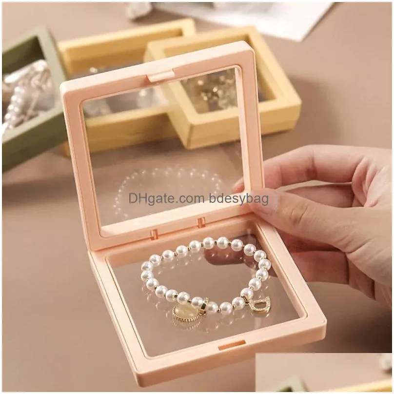 Jewelry Boxes Pe Film Box Transparent 3D Floating Frame Display Case Ring Earrings Bracelet Necklace Packaging Drop Delivery Dhgarden Dhohv