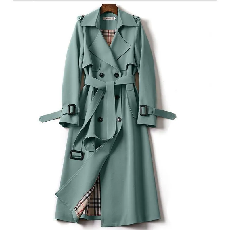 Women`s Trench Coats Designer Autumn Fashion Elegant Belt Coat Women Loose Mid-length Windbreaker Female Casual Long