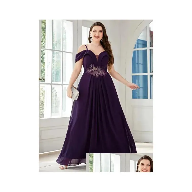Plus Size Dresses Wedding Bridesmaid Dress For Female Fashion Plunging Neck Butterfly Sleeve Glitter Party Large Lady Drop Delivery A Dhynn