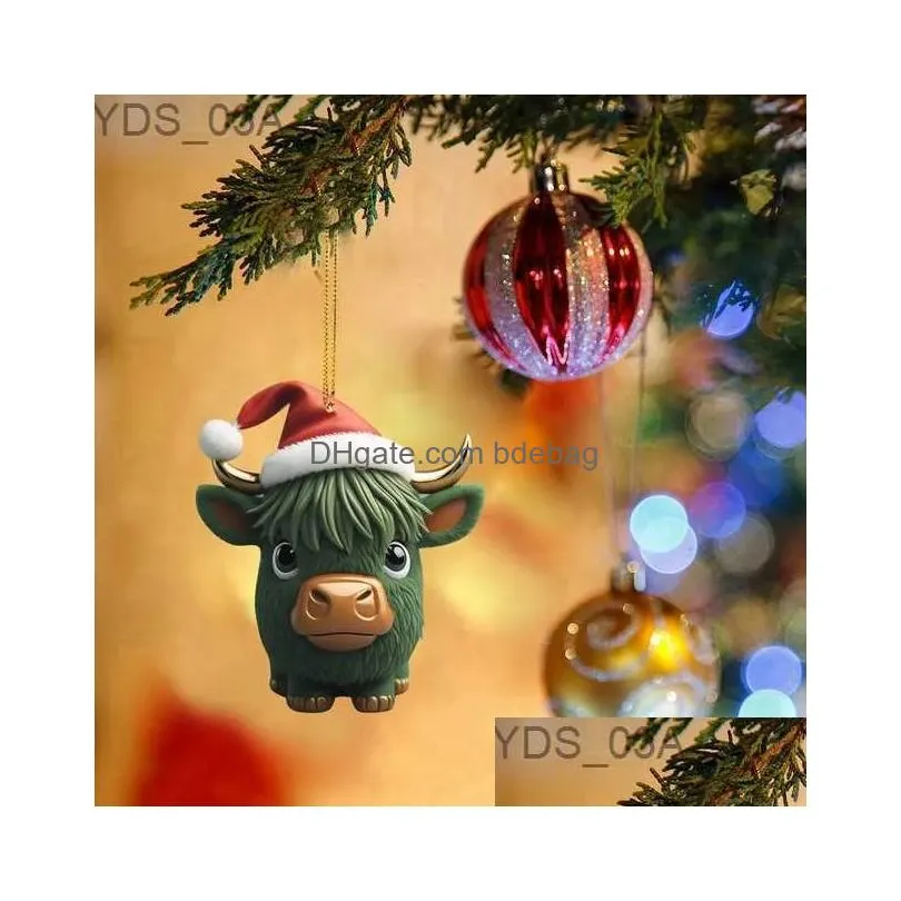 christmas decorations 2d acrylic double printing cartoon interesting christmas cow christmas tree ornament pendant cute christmas hat cow decoration
