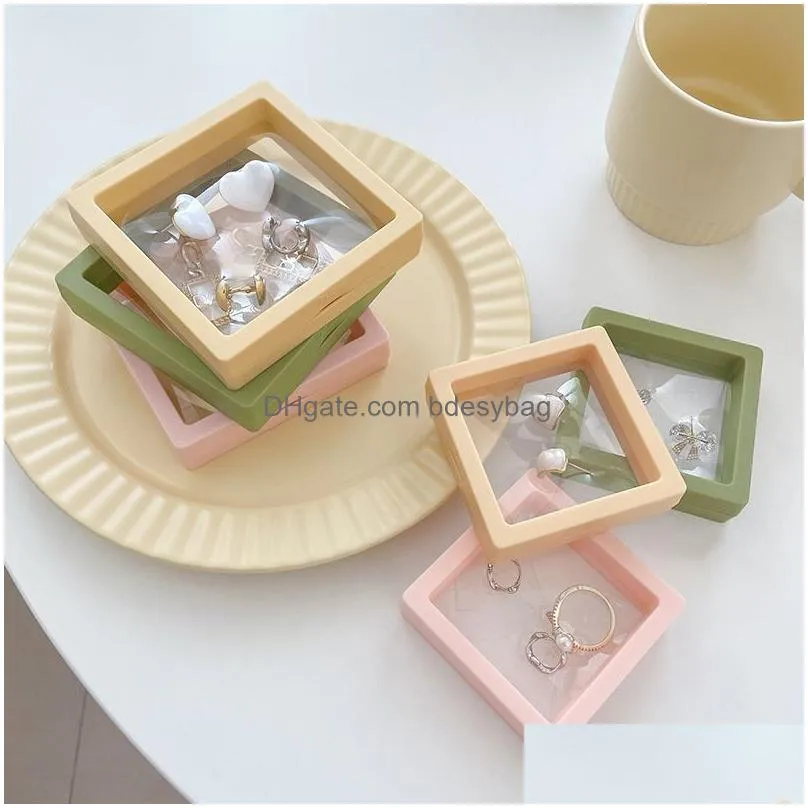 Jewelry Boxes Pe Film Box Transparent 3D Floating Frame Display Case Ring Earrings Bracelet Necklace Packaging Drop Delivery Dhgarden Dhohv