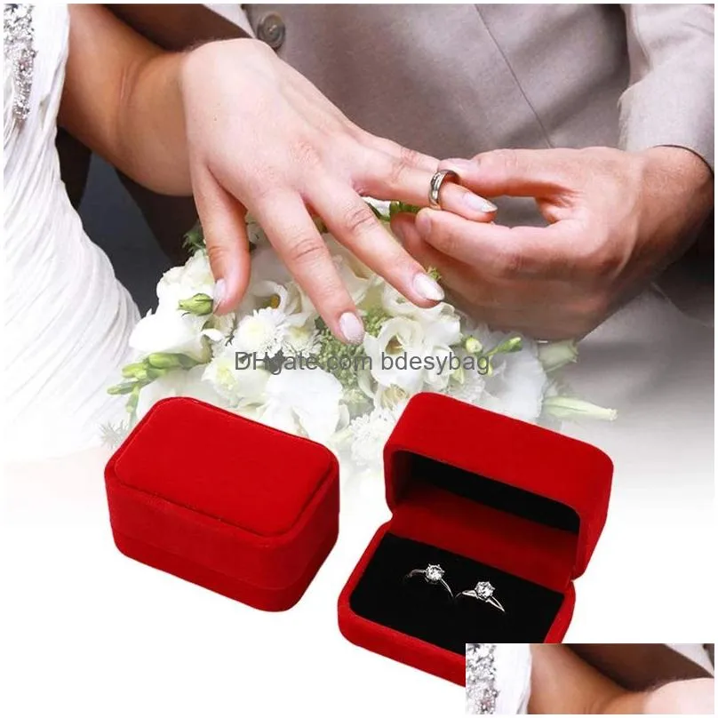 Jewelry Boxes Veet Ring Box Couple Double Storage Earrings Organizer Holder Gift Display Package For Engagement Wedding Drop Dhgarden Dhmwk
