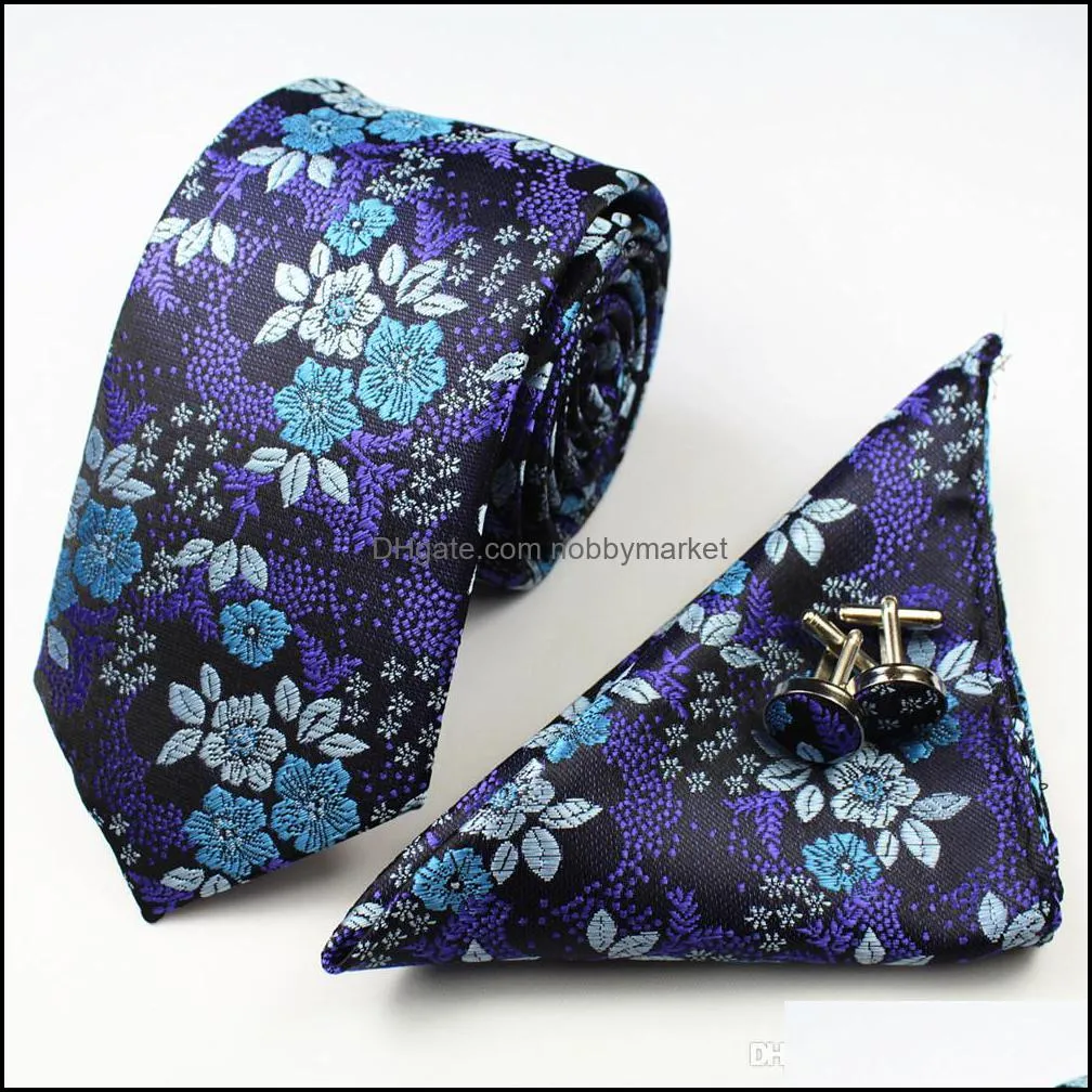 20 Styles Mens Ties sets Floral 100% Silk Jacquard Woven Necktie Gravata Corbatas Hanky Cufflinks Tie Set for Men Formal Wedding Party