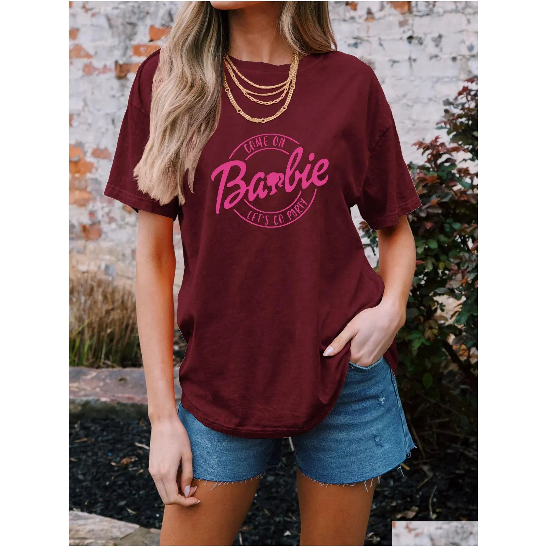 Women`S T-Shirt Graphic Tee T Shirt Designer Shirts Womens Crew Neck Print Cotton Polyester Letter Casual Regar Fit Short Sleeve Breat Dhzee