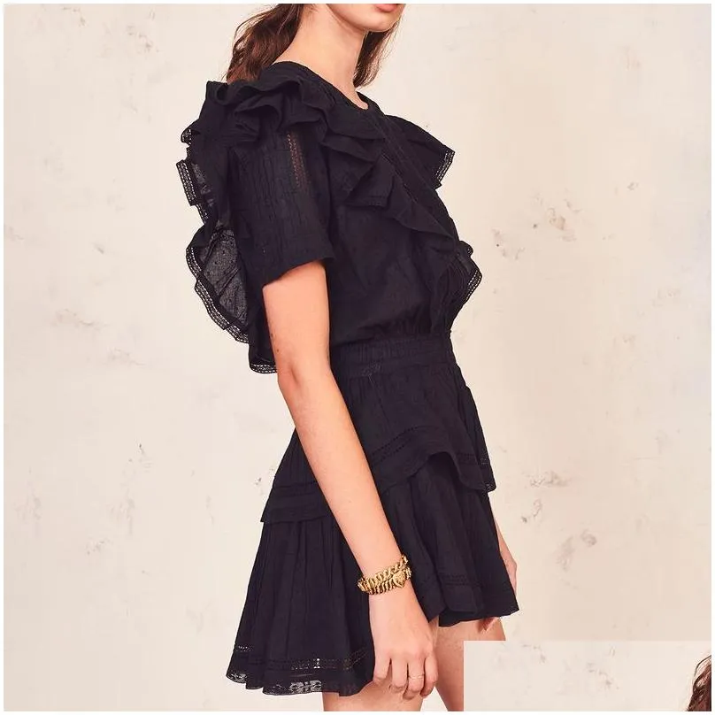 Basic & Casual Dresses Boho Inspired Black Mini Dress Party Cotton Ruffled Short Sleeve Tiered Chic Summer Sweet Women Za Ladies Drop Dhvng