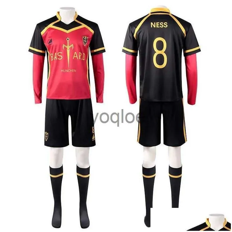 Cosplay Anime Costumes Blue Lock Kaiser Costume Red Uniform Wig Bastard Munchen Ness Isagi Yoichi Kurona Football Soccer For Men Drop Dhpgi