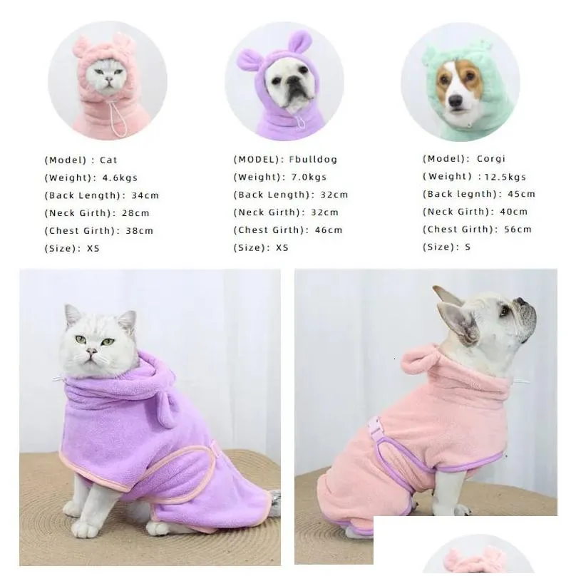 Dog Apparel Bathrobe For Dogs Super Absorbent Fast Drying Hooded Cute Pet Towel Cats Adjustable Microfiber Coat Corgi Pugs 231009 Dro Dh6Et