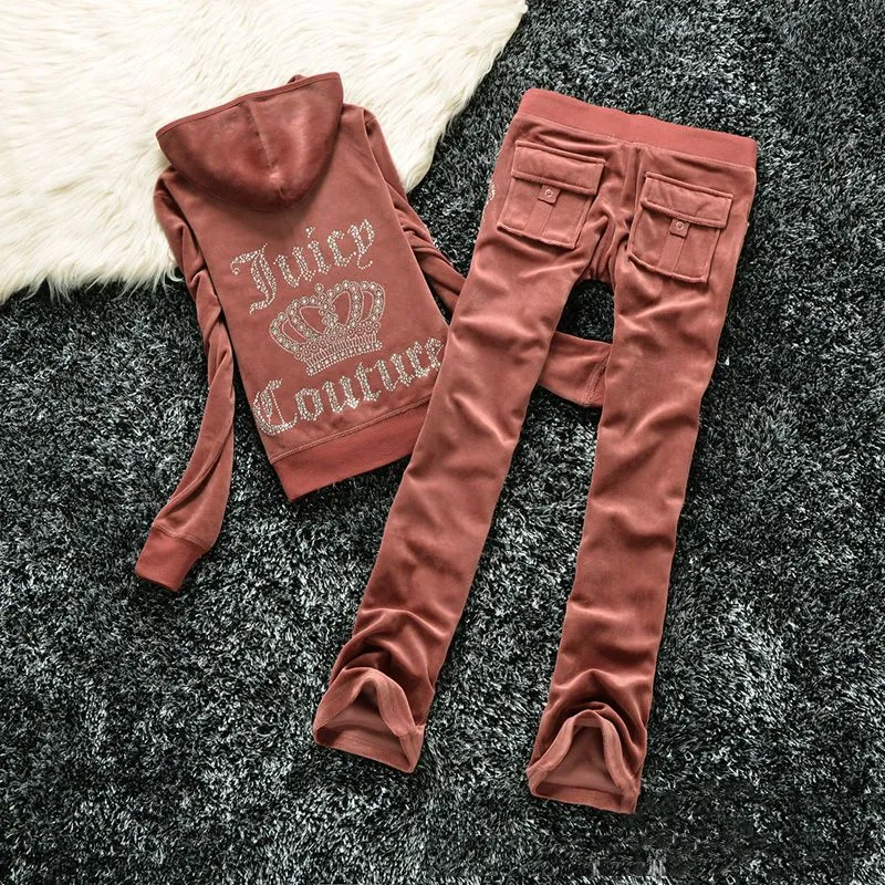 Designer Juicy Corture Women`s Tracksuits Velevt Two Piece Set Diamonds Hoodie Crop Jacket and Joggers Pants Outfits Streetwear Jogging Breathable design