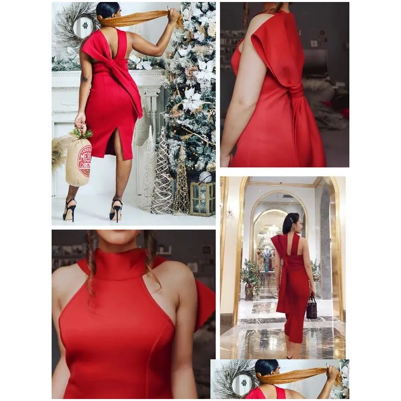 Basic & Casual Dresses Missord Summer Women High Neck Midi Dress Wedding Elegant Y Red Backless Bodycon Prom Birthday Party Pure Whit Dhs5H