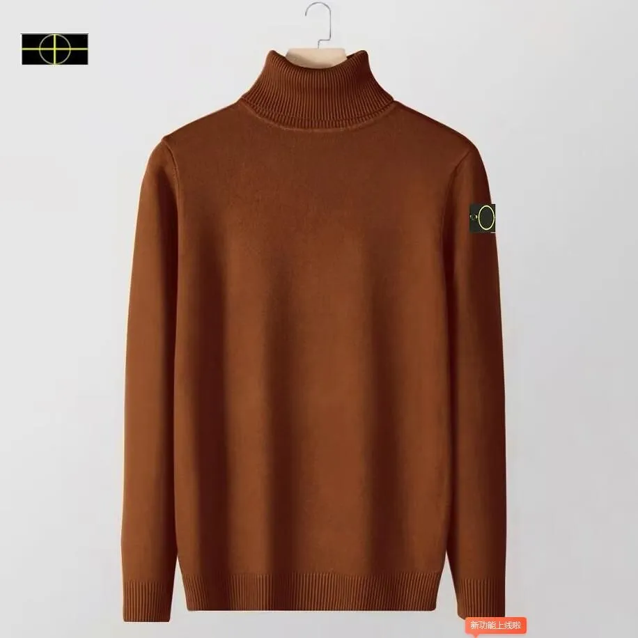 2023Plus Size Stone High Neck Sweater Men`s Island Warm 2023 New Fashion Autumn/Winter Knitted Single Piece Solid Color