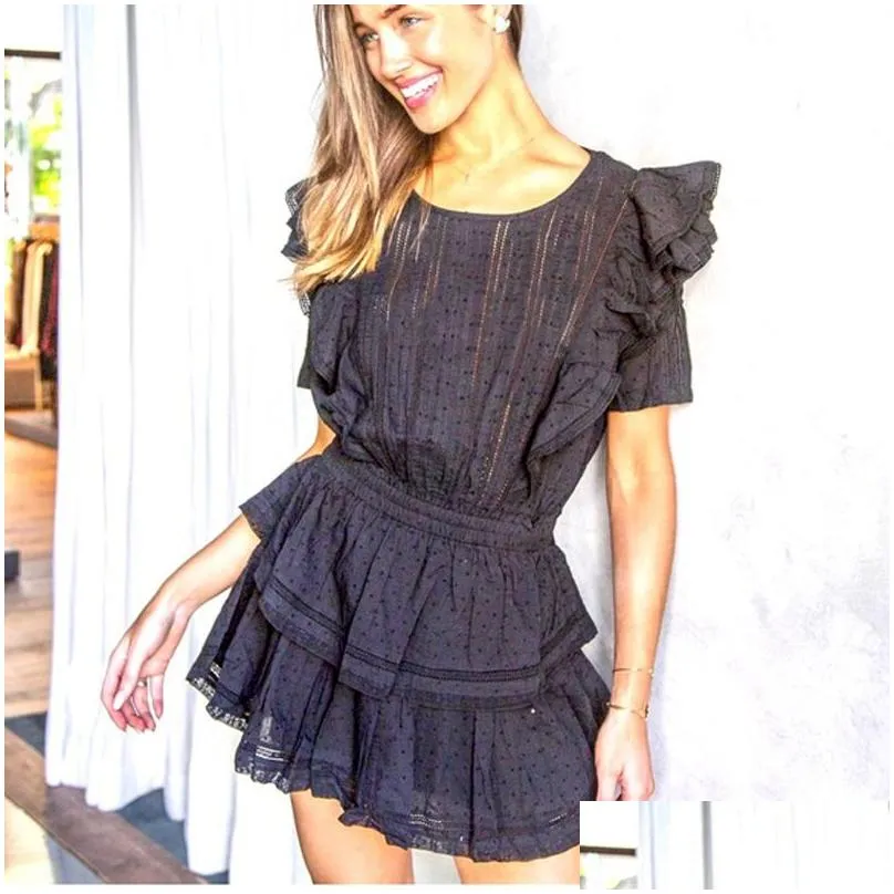 Basic & Casual Dresses Boho Inspired Black Mini Dress Party Cotton Ruffled Short Sleeve Tiered Chic Summer Sweet Women Za Ladies Drop Dhvng