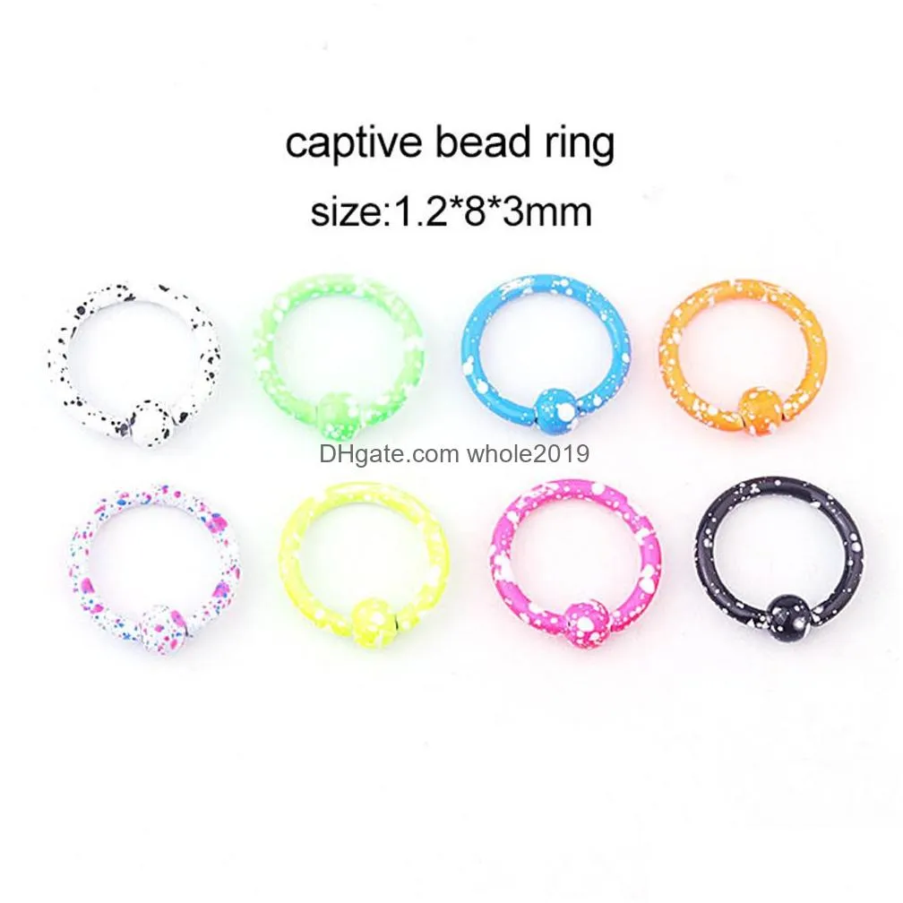 Nose Rings & Studs 10Pc/Lot Color Mixed Card Ball Ring Stainless Steel Labret Lip Piercing Jewelry Women Fashion Drop Delivery Body Dhxba
