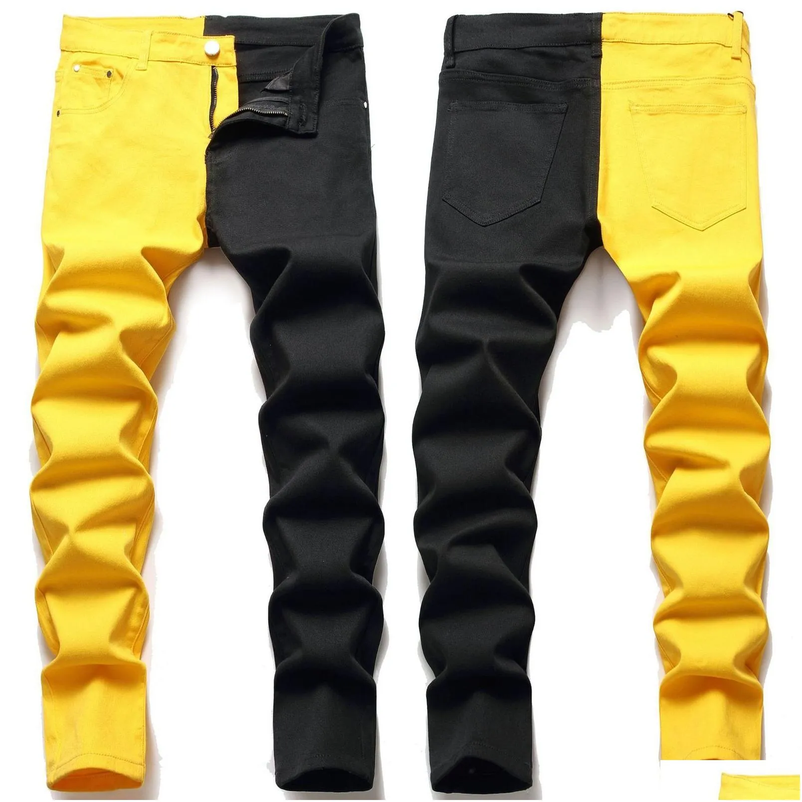 Men`S Jeans Mens Mticolor Stitch Denim Pants Streetwear Hip Hop Skinny Fashion Y2K Harajuku Men Trousers Jean Pantalon Drop Delivery Dh6Bu