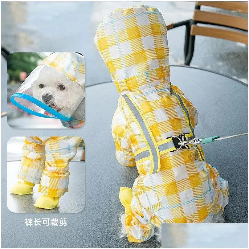 Dog Apparel Spring Summer Pet Clothes Kitten Puppy Hooded Four-Legged Raincoat Reflective Waterproof Harness For Small And Medium-Siz Dh7Cf