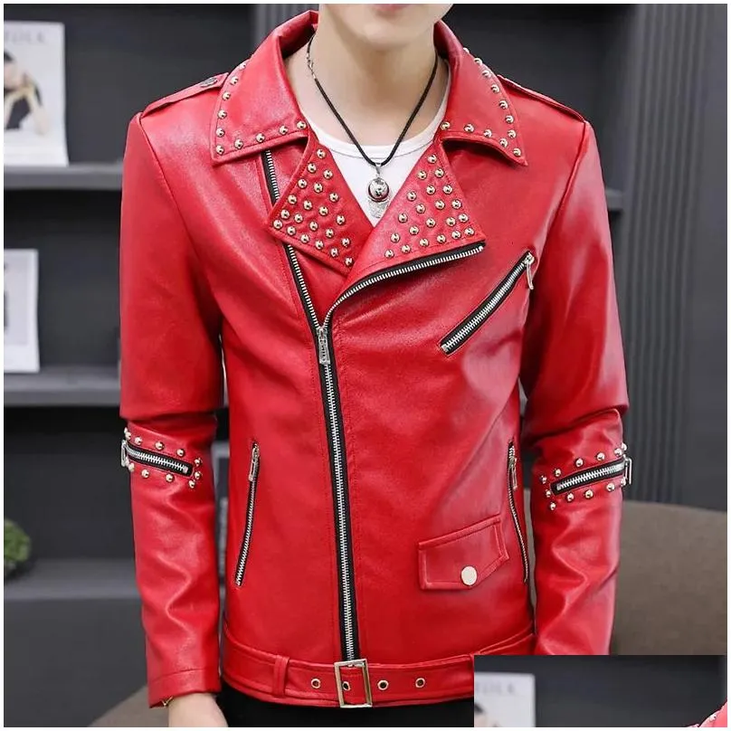 Men`S Leather & Faux Mens Hoo Casual Autumn Slim Fit Handsome Rivet Oblique Zipper Jacket Youth Trendy Motorcycle Pu Drop Delivery App Dhekn