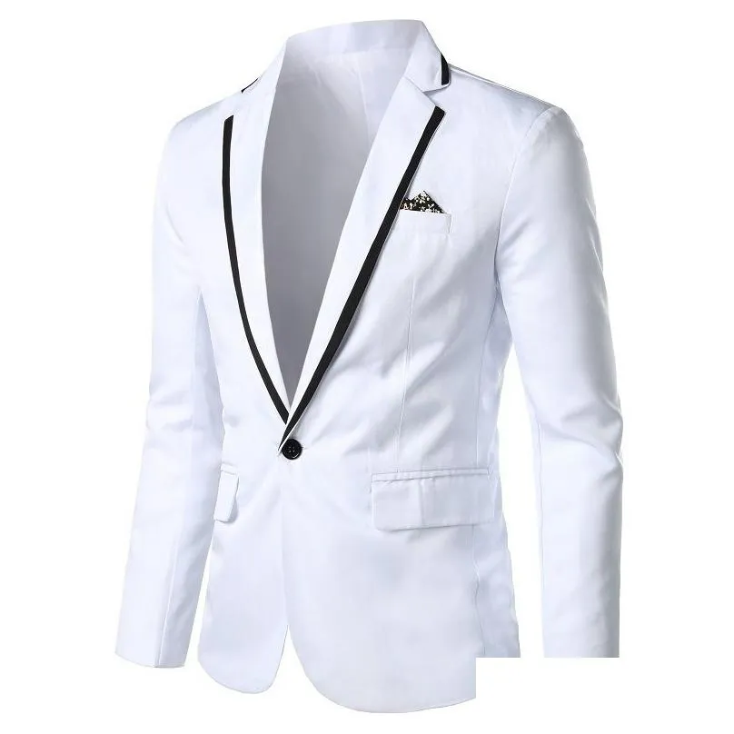 Men`S Suits & Blazers Mens Slim Jacket Business Casual Suit Wedding Groom One Button Blazer 220409 Drop Delivery Apparel Clothing Dhsi9