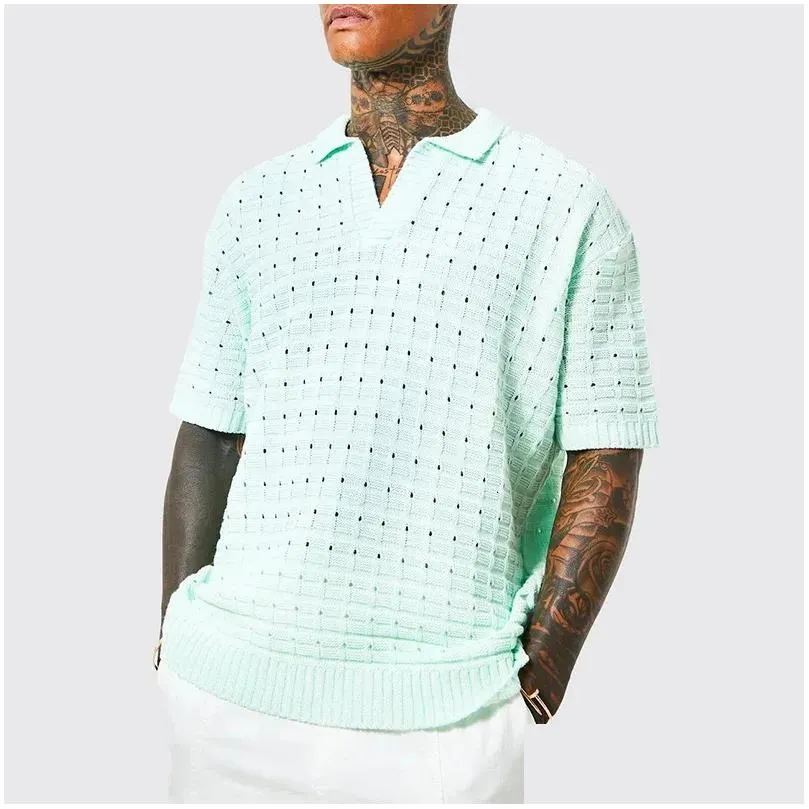 Men`S Polos Mens S Spring Summer Sweater Shirt Short Sleeve Business Man Solid Knitting Casual Tees Tops Shirts Male Drop Delivery App Dhhkn