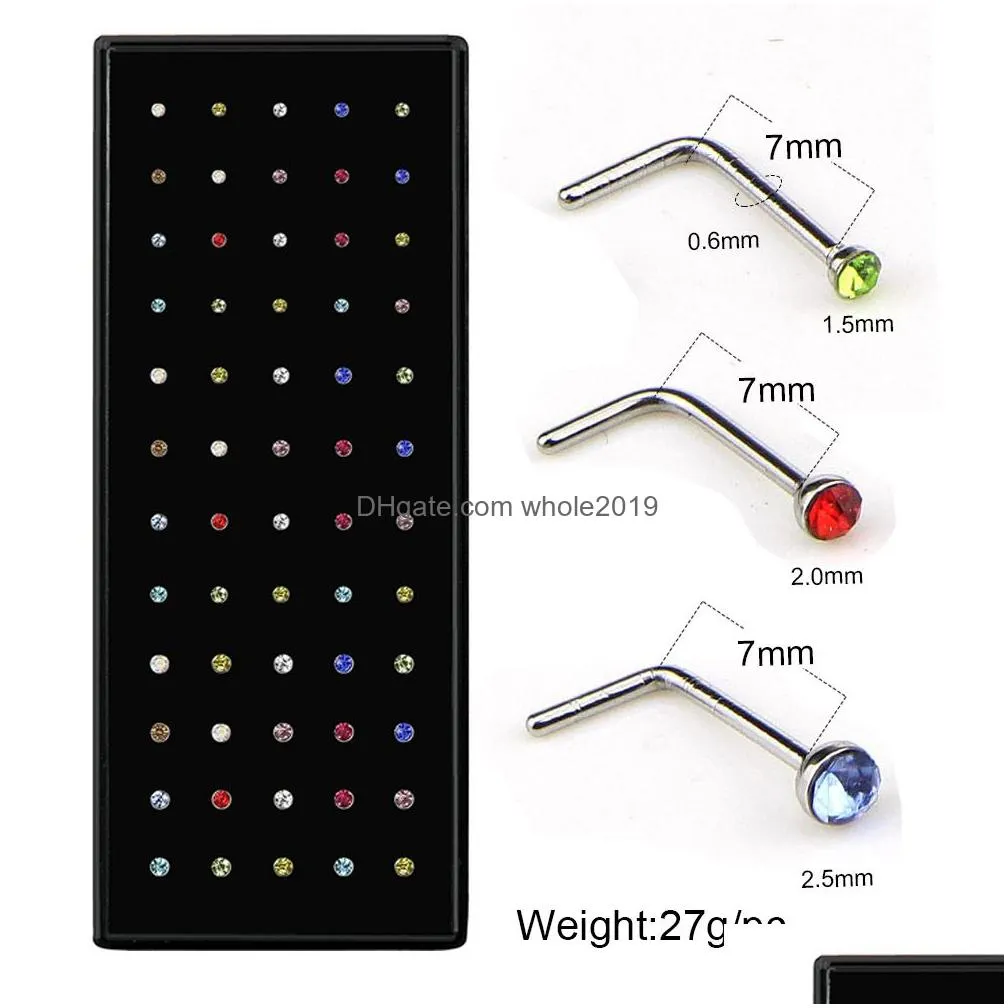 Nose Rings & Studs 60Pcs/Set Stainless Steel Piercing Ring Fashion Body Bone Stud Jewelry White Mticolor Drop Delivery Dhtvc