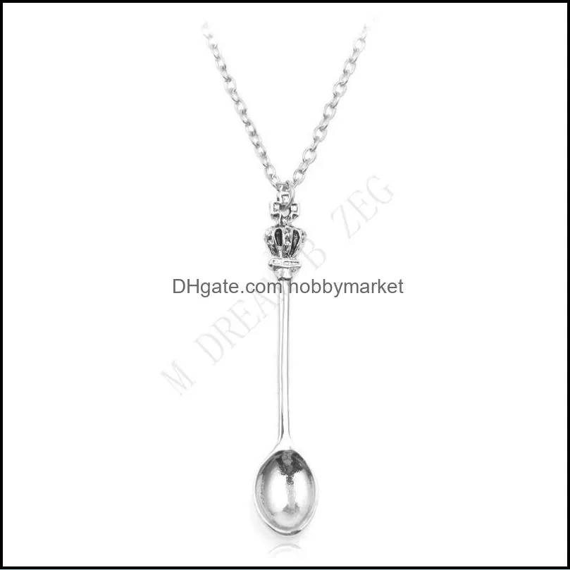 Wholesale jewelry chain gold silver crown mini teapot royal Alice snuff necklace crown spoon pendant necklace