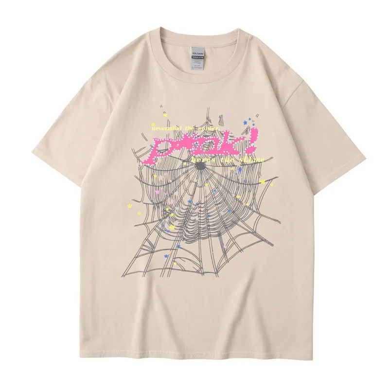 Men`s and Woen`s T-shirt singer YoungThug spider web print loose casual niche trendy couple pure cotton street trendy T-shirt SIZE