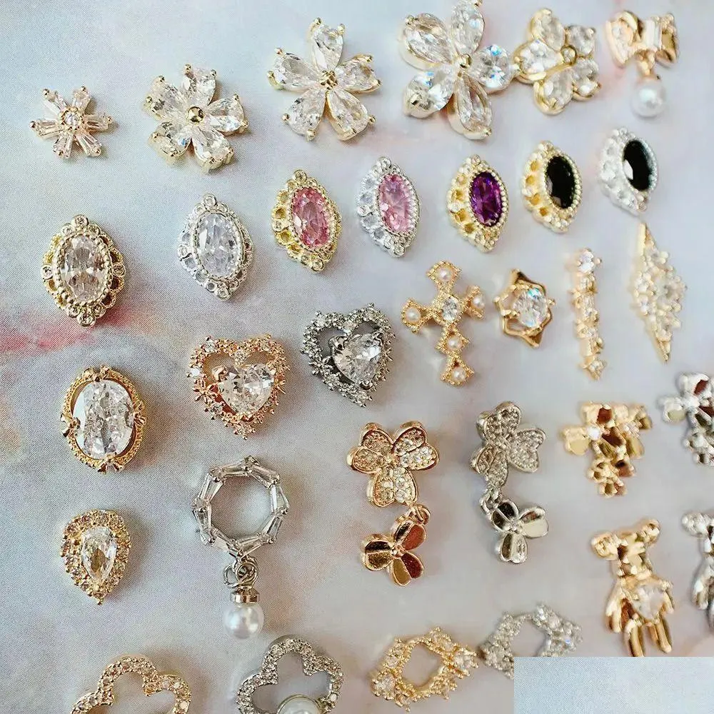 Nail Art Decorations 10pcs lot Oval Flower Bear Charms Jewelry Luxury Parts Gems Stones Crystal s Decoration Accessories 231013