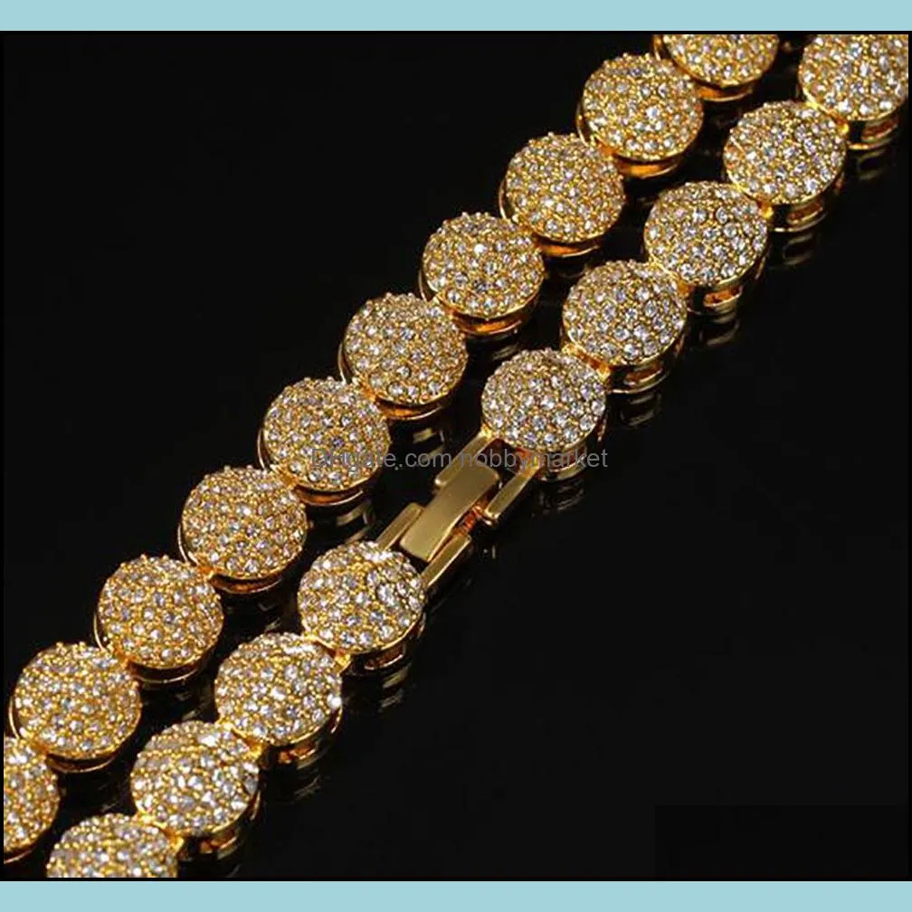 Mens 18K Gold Alloy Cluster Chain 10mm 18inch 20inch Hiphop Necklace Crystal Rhinestone Diamond Bling Bling Jewelry