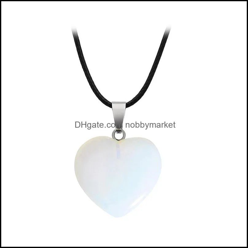 Natural Crystal Stone Pendant Necklace Hand Carved Creative Heart Shaped Gemstone Necklaces Fashion Accessory Gift With Chain 20MM