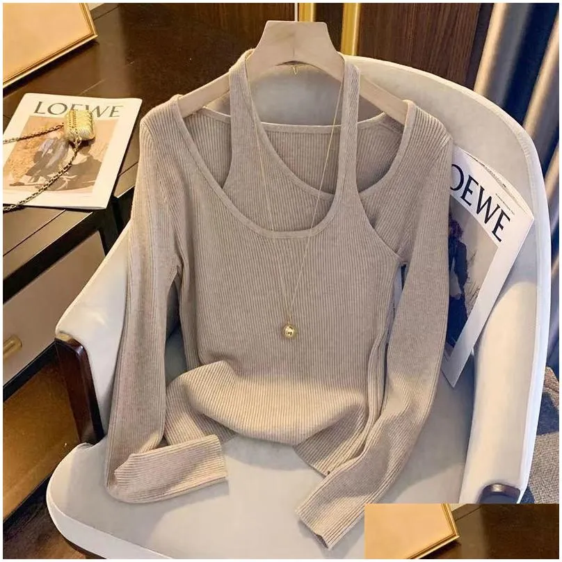 Women`S Blouses & Shirts Womens Spring Fashion Irregar Solid Color O-Neck Long Sleeve T-Shirt Women Clothes Elegant Work Plover Under Dh1Jx