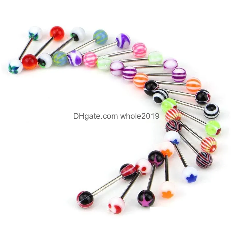 Tongue Rings 100Pcs/Lot Body Jewelry Fashion Mixed Colors Tounge Bars Barbell Piercing Drop Delivery Dhsz4