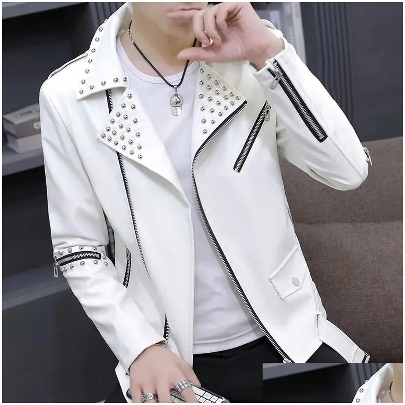 Men`S Leather & Faux Mens Hoo Casual Autumn Slim Fit Handsome Rivet Oblique Zipper Jacket Youth Trendy Motorcycle Pu Drop Delivery App Dhekn