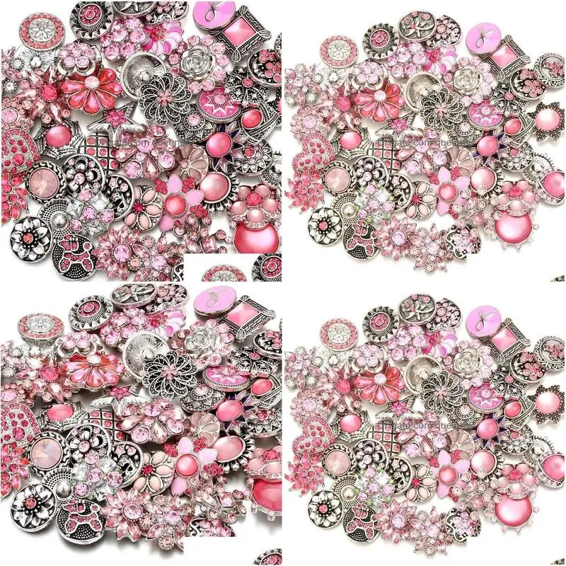 Clasps & Hooks Noosa Pink Ginger Snap Button Jewelry Findings Crystal Chunks Charms 18Mm Metal Snaps Buttons Factory Supplier Drop Del Dhfvz