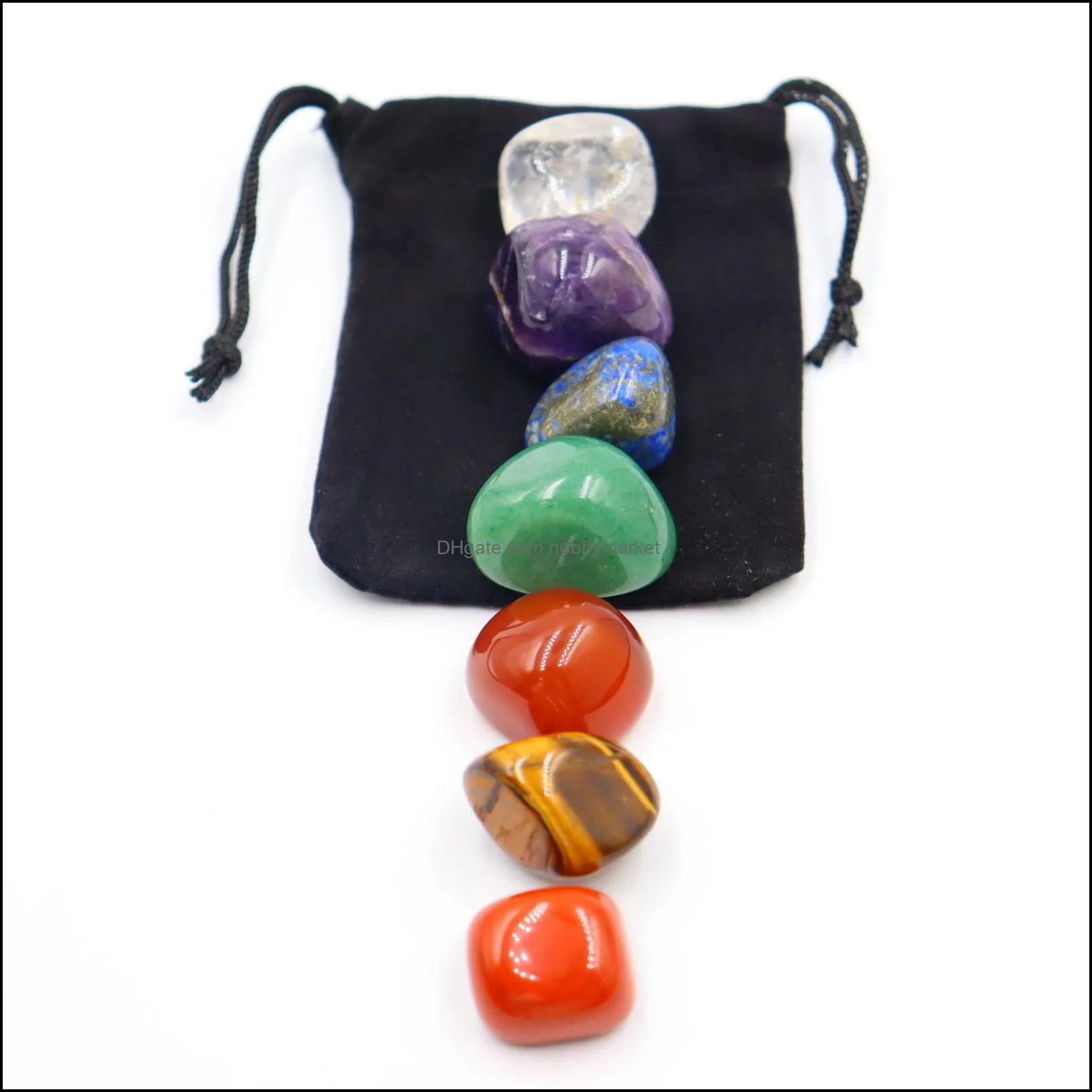 Loose 7pcs/set Reiki Seven Chakra HealingNatural Stone Tumbled Irregular Polishing Rock Quartz Yoga Energy Bead Decoration